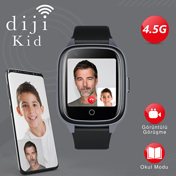 Dijikid 4.5G Görüntülü Görüşmeli Siyah Akıllı Çocuk Saati