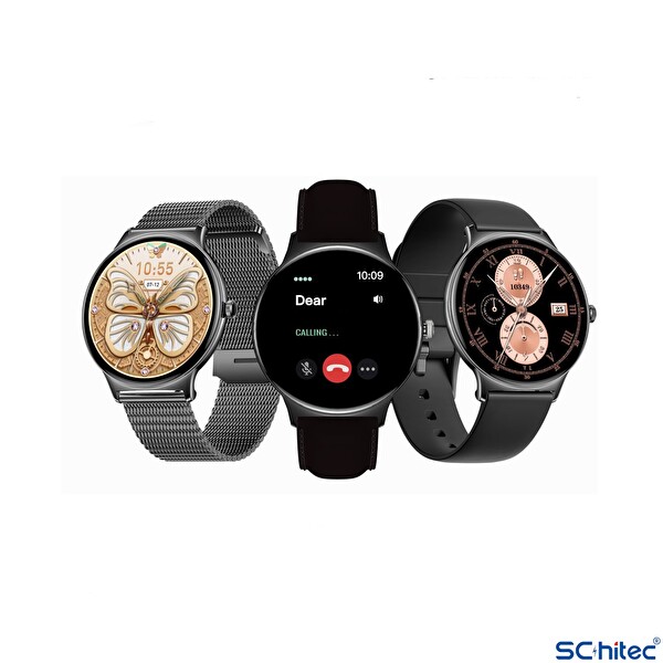 ScHitec Watch Ultra 5 Amoled Ekran Super Slim Tasarım WaterProof 3 Kordonlu Akıllı Saat Titanyum Siyah