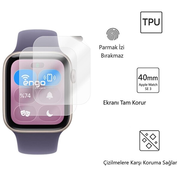 Engo Apple Watch SE 3 44 MM TPU Ekran Koruyucu 2’li Şeffaf Film