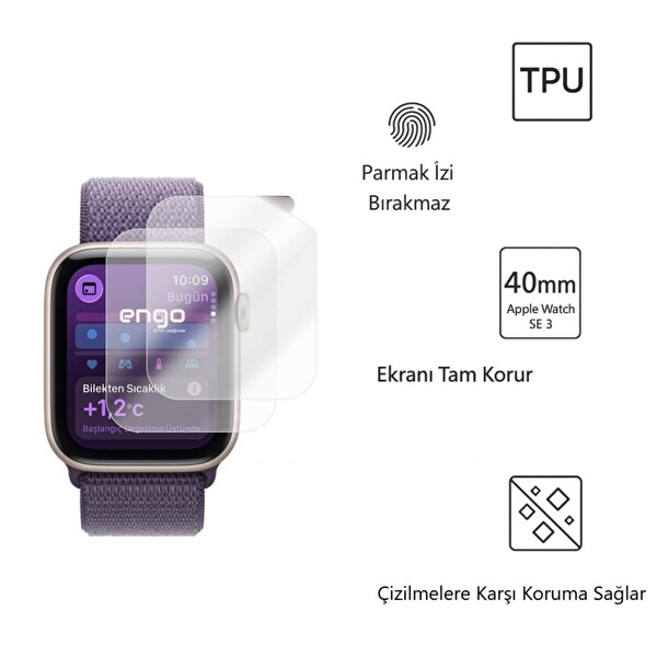 Engo Apple Watch SE 3 40 MM TPU Ekran Koruyucu 2’li Şeffaf Film