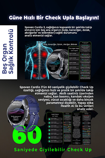 Spovan Cardio 3 Vücut Analiz Yapay Zeka Türkçe Akıllı Saat