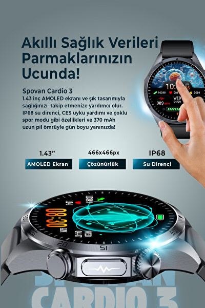 Spovan Cardio 3 Vücut Analiz Yapay Zeka Türkçe Akıllı Saat