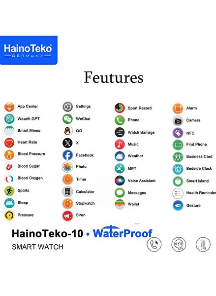 Haino Teko Watch Ultra 10 Amoled Ekran WaterProof 3 Kordonlu Akıllı Saat Siyah TEKO10