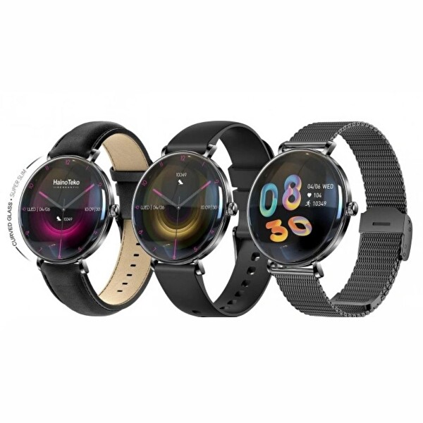 Haino Teko Teko18 Amoled Ekran Super Slim Tasarım WaterProof 3 Kordonlu Akıllı Saat Siyah