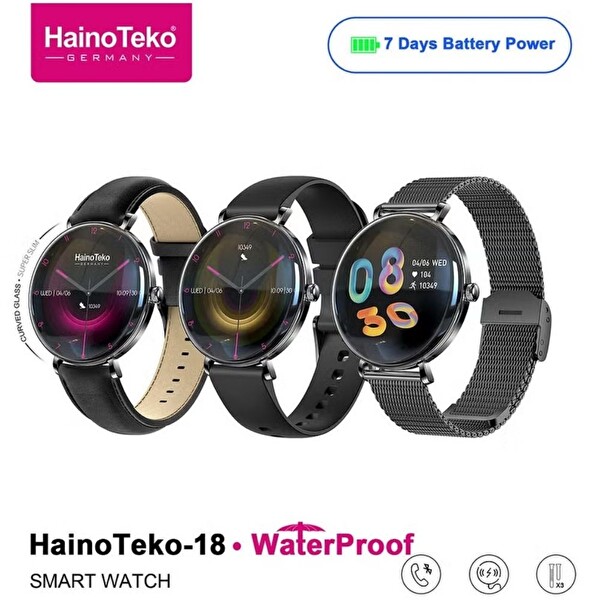 Haino Teko Teko18 Amoled Ekran Super Slim Tasarım WaterProof 3 Kordonlu Akıllı Saat Siyah