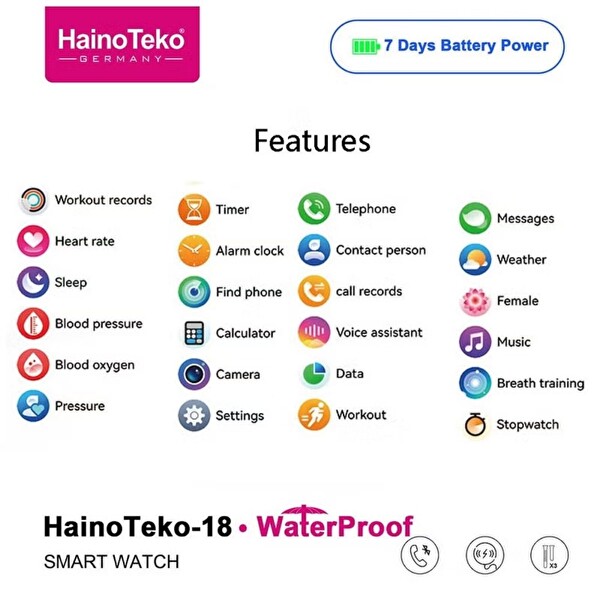 Haino Teko Teko18 Amoled Ekran Super Slim Tasarım WaterProof 3 Kordonlu Akıllı Saat Siyah