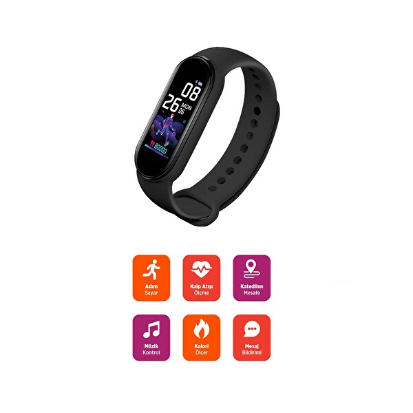 Polosmart PSSW17 Akıllı Bileklik 5.1V Titreşimli Bluetooth Adım Sayar Kalp Atışı Uyku Takibi Siyah