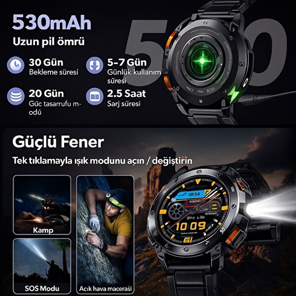 Haino Teko GPS-1 Amoled Ekran Su Geçirmez Dahili GPS Dahili Fener Akıllı Saat