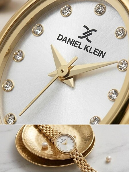 Daniel Klein Kadın Altın Renk Oval Kadran Kristal Taşlı Çelik Kordon Kol Saati