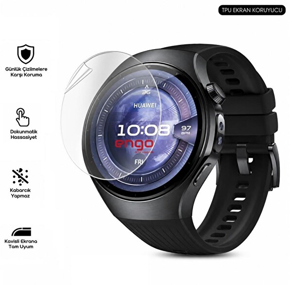 Engo Huawei Watch 5 46 MM TPU Şeffaf 2 Adet Ekran Koruyucu