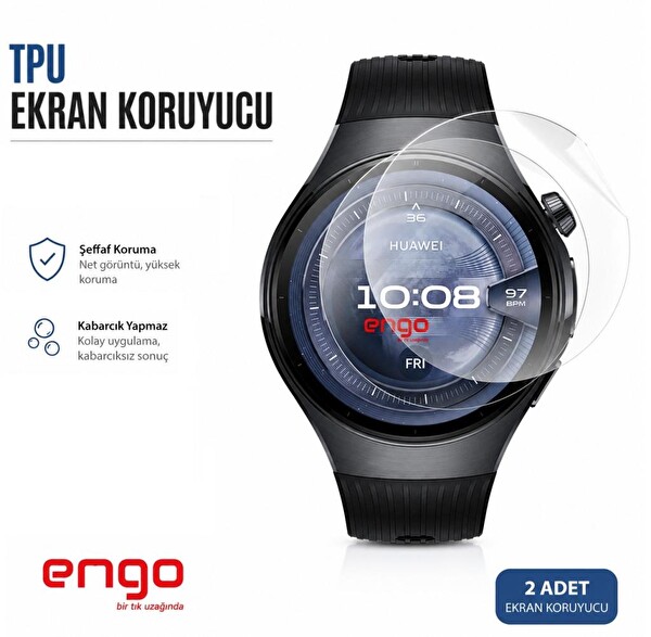 Engo Huawei Watch 5 46 MM TPU Şeffaf 2 Adet Ekran Koruyucu
