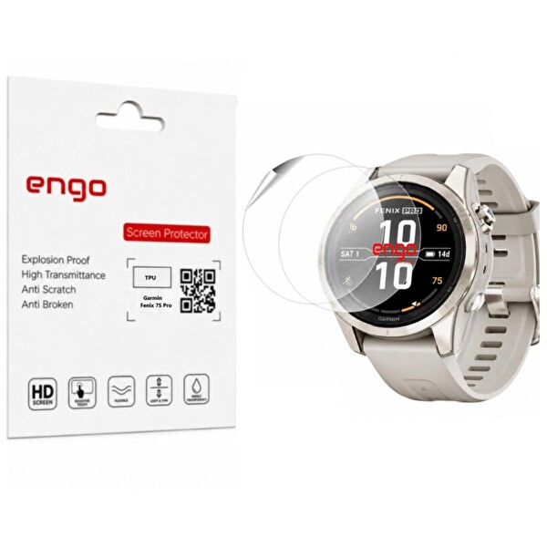 Engo Garmin Fenix 7S Pro Uyumu Ekran Koruyucu TPU Şeffaf Film 2 Adet