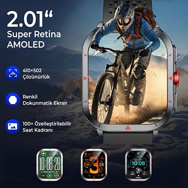 Bix TSW5 53mm 2.01 inç Super Retina AMOLED GPS AI Yapay Zeka Bluetooth Aramalı Nabız SpO2 Ölçer Akıllı Saat