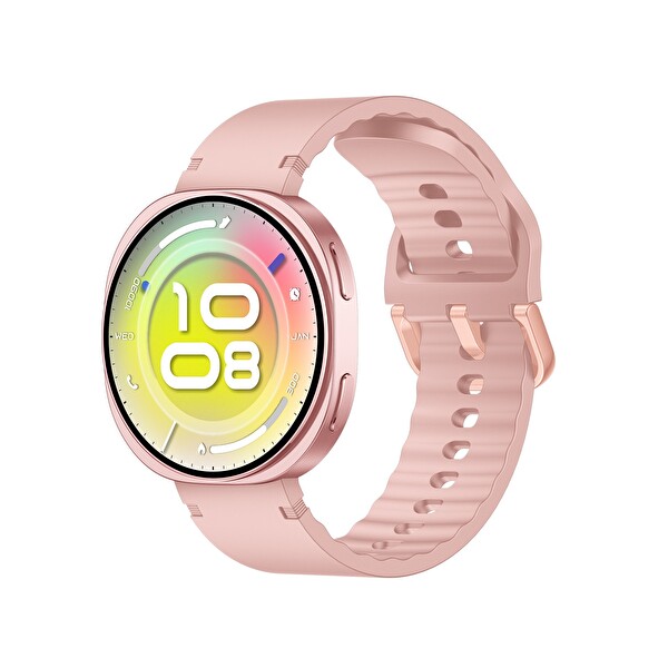 Bix TSW3 42mm Ultra İnce 1.32 inç AMOLED Ekran Bluetooth Aramalı Metal Çerçeve Nabız SpO2 Ölçer Akıllı Saat Pembe