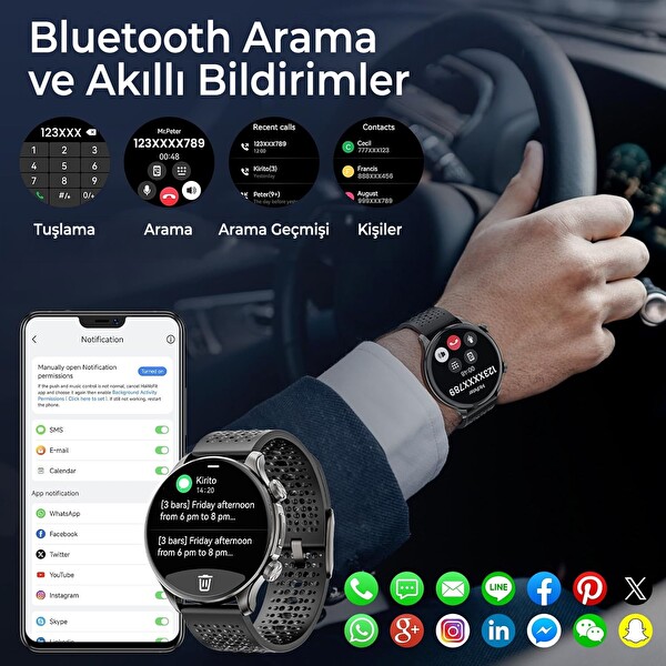 Bix TSW6 48mm 1.6 inç Super Retina AMOLED GPS AI Yapay Zeka Bluetooth Aramalı Nabız SpO2 Ölçer Akıllı Saat Siyah