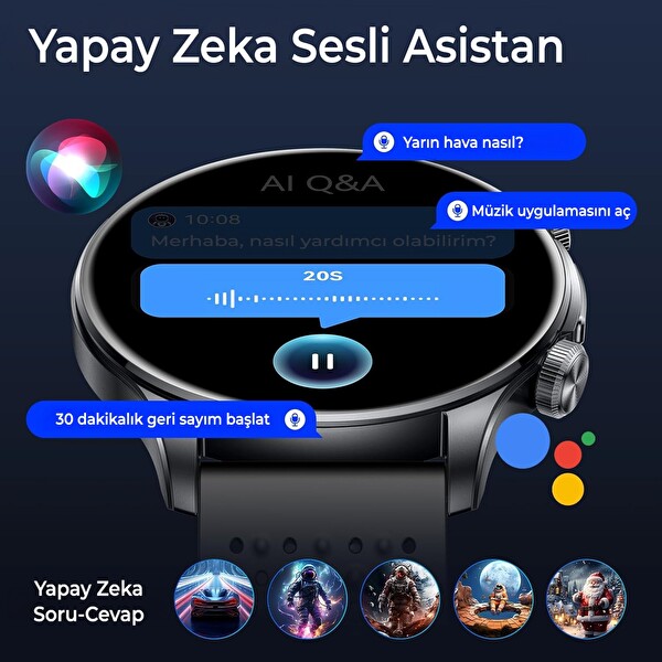 Bix TSW6 48mm 1.6 inç Super Retina AMOLED GPS AI Yapay Zeka Bluetooth Aramalı Nabız SpO2 Ölçer Akıllı Saat Siyah