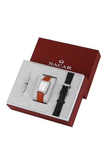 Nacar NC08-29420738-ASL2 Safir Cam Klasik Gümüş - Kahverengi Erkek Kol Saati