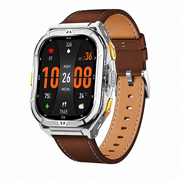 Haino Teko GPS-3 Amoled Ekran Bluetooth GPS Konumlu 3 Kordonlu 5 ATM Gümüş Kasa Akıllı Saat