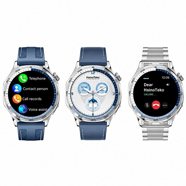 Haino Teko-33 Gümüş 1 Kasa 3 Değiştirilebilir Kordon Amoled Ekran Bluetooth Arama Özellikli Akıllı Saat