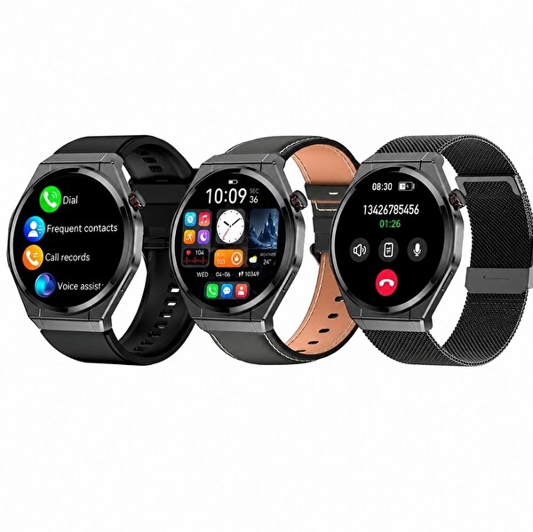 Haino Teko 30 Siyah Kasa 1 Kasa 3 Değiştirilebilir Kordon Amoled Ekran Bluetooth Arama Özellikli Akıllı Saat