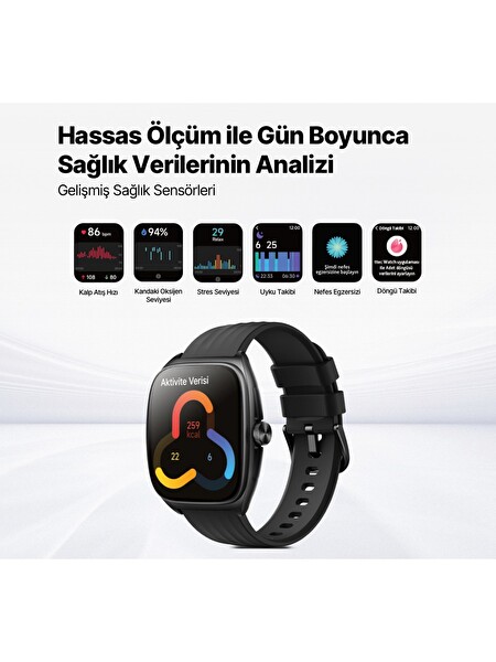 Ttec Tempus Pro 47 MM Kavisli Amoled Ekranlı Siyah Alüminyum Kasa Sesli Görüşme Özelliği Akıllı Saat