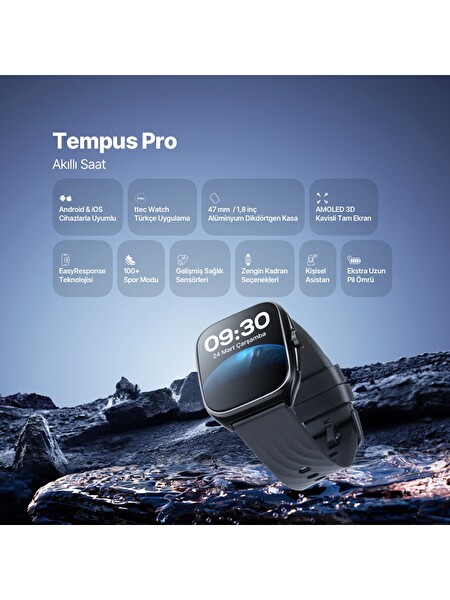 Ttec Tempus Pro 47 MM Kavisli Amoled Ekranlı Siyah Alüminyum Kasa Sesli Görüşme Özelliği Akıllı Saat