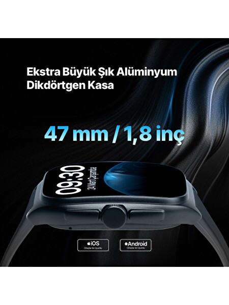 Ttec Tempus Pro 47 MM Kavisli Amoled Ekranlı Siyah Alüminyum Kasa Sesli Görüşme Özelliği Akıllı Saat