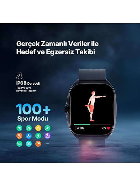 Ttec Tempus Pro 47 MM Kavisli Amoled Ekranlı Siyah Alüminyum Kasa Sesli Görüşme Özelliği Akıllı Saat