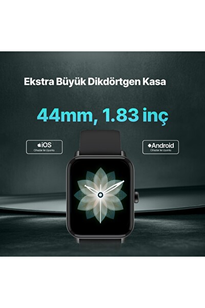 Ttec Tempus 2S13WV3 44 MM Dikdörtgen Kasa iOS ve Android Uyumlu 22 MM Değiştirilebilir Kordonlu Siyah Akıllı Saat
