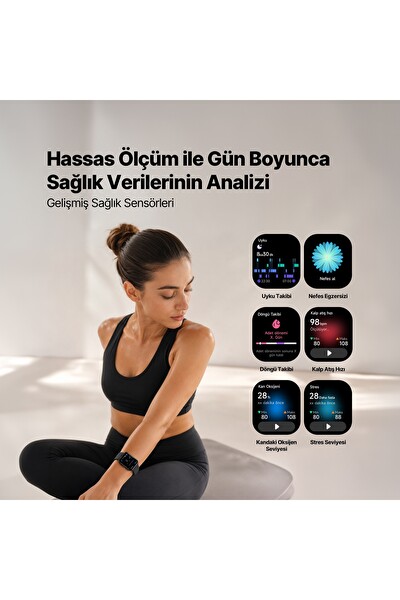 Ttec Tempus 2S13WV3 44 MM Dikdörtgen Kasa iOS ve Android Uyumlu 22 MM Değiştirilebilir Kordonlu Siyah Akıllı Saat