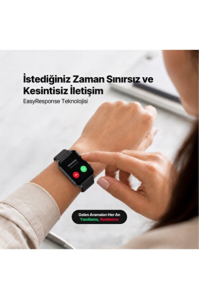 Ttec Tempus 2S13WV3 44 MM Dikdörtgen Kasa iOS ve Android Uyumlu 22 MM Değiştirilebilir Kordonlu Siyah Akıllı Saat
