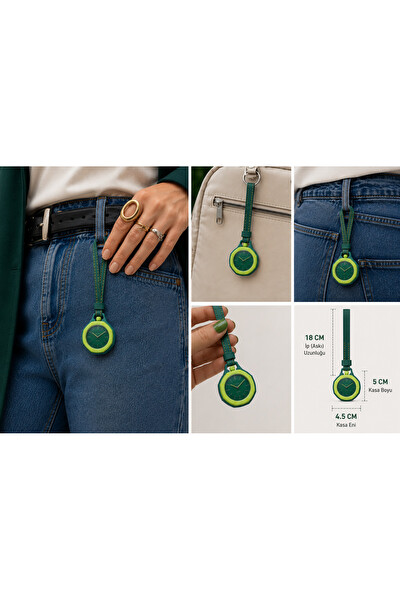 Piyatech Royal Pop Yeşil Çerçeve Açık Yeşil Detaylı Askılı Cep Saati Hemşire Saati Çanta Ve Pantolon Aksesuarı Unisex Saat
