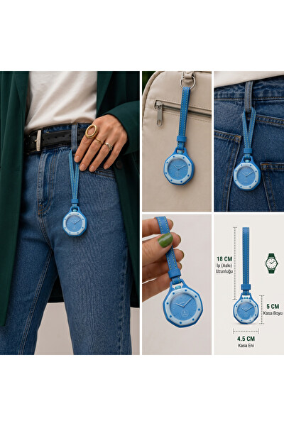Piyatech Royal Pop Mavi Sekizgen Hemşire Cep Saati Askılı Anahtarlık Çanta ve Pantolon Aksesuarı Unisex Saat