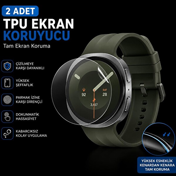 Engo Samsung Galaxy Watch 9 44 MM İle Uyumlu Ekran Koruyucu TPU Tam Kaplayan Akıllı Saat Koruması 2 Adet