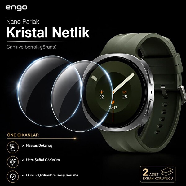 Engo Samsung Galaxy Watch 9 44 MM İle Uyumlu Ekran Koruyucu Nano Parlak Çizilmeye Dayanıklı Akıllı Saat Koruması