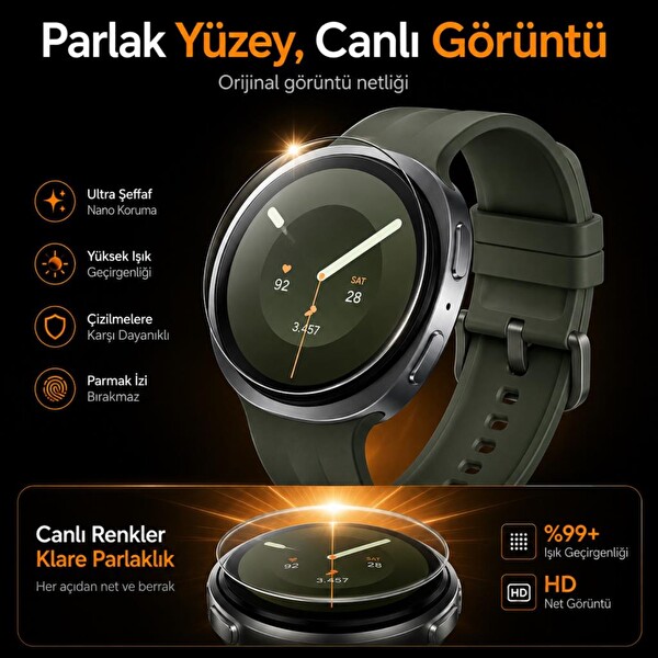 Engo Samsung Galaxy Watch 9 44 MM İle Uyumlu Ekran Koruyucu Nano Parlak Çizilmeye Dayanıklı Akıllı Saat Koruması