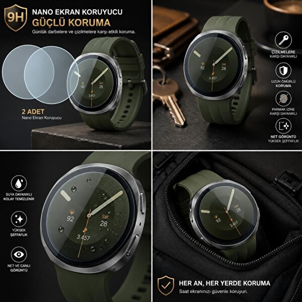 Engo Samsung Galaxy Watch 9 44 MM İle Uyumlu Ekran Koruyucu Nano Parlak Çizilmeye Dayanıklı Akıllı Saat Koruması