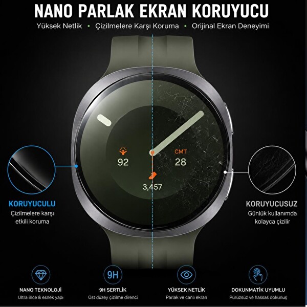Engo Samsung Galaxy Watch 9 44 MM İle Uyumlu Ekran Koruyucu Nano Parlak Çizilmeye Dayanıklı Akıllı Saat Koruması