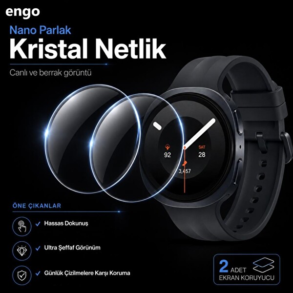 Engo Samsung Galaxy Watch 9 40 MM İle Uyumlu Ekran Koruyucu Nano Parlak Çizilmeye Dayanıklı Akıllı Saat Koruması