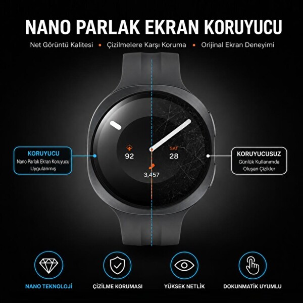 Engo Samsung Galaxy Watch 9 40 MM İle Uyumlu Ekran Koruyucu Nano Parlak Çizilmeye Dayanıklı Akıllı Saat Koruması