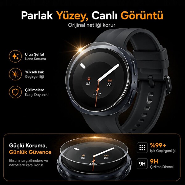 Engo Samsung Galaxy Watch 9 40 MM İle Uyumlu Ekran Koruyucu Nano Parlak Çizilmeye Dayanıklı Akıllı Saat Koruması