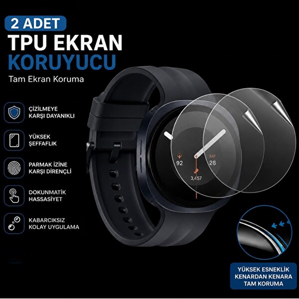 Engo Samsung Galaxy Watch 9 40mm İle Uyumlu Ekran Koruyucu TPU Tam Kaplayan Akıllı Saat Koruması - 2 Adet
