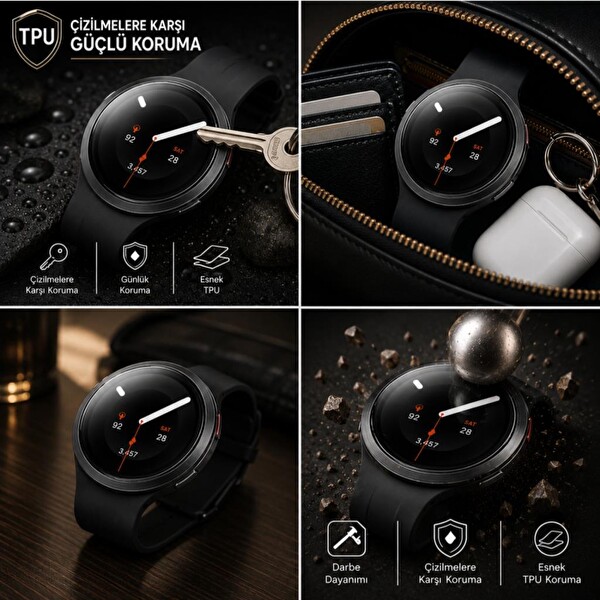 Engo Samsung Galaxy Watch 9 40mm İle Uyumlu Ekran Koruyucu TPU Tam Kaplayan Akıllı Saat Koruması - 2 Adet
