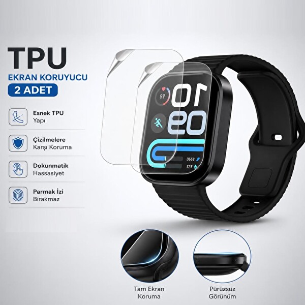 Engo Xiaomi Redmi Watch 6 Lite Uyumlu TPU Ekran Koruyucu Tam Kaplayan Çizilmeye Dayanıklı Şeffaf Koruma 2 Adet