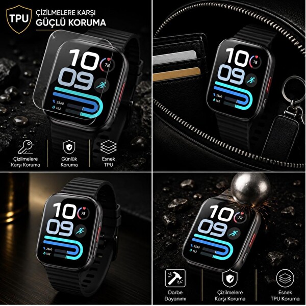 Engo Xiaomi Redmi Watch 6 Lite Uyumlu TPU Ekran Koruyucu Tam Kaplayan Çizilmeye Dayanıklı Şeffaf Koruma 2 Adet