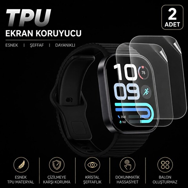 Engo Xiaomi Redmi Watch 6 Lite Uyumlu TPU Ekran Koruyucu Tam Kaplayan Çizilmeye Dayanıklı Şeffaf Koruma 2 Adet