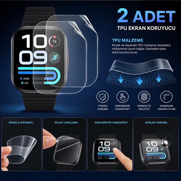 Engo Xiaomi Redmi Watch 6 Lite Uyumlu TPU Ekran Koruyucu Tam Kaplayan Çizilmeye Dayanıklı Şeffaf Koruma 2 Adet