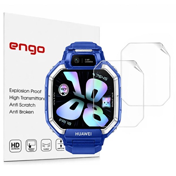 Engo Huawei Watch Kids X1 Uyumlu TPU Tam Kaplayan Akıllı Saat Koruması Çizilmeye Dayanıklı Şeffaf Koruma Ekran Koruyucu - 2 Adet