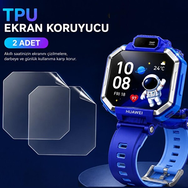 Engo Huawei Watch Kids X1 Uyumlu TPU Tam Kaplayan Akıllı Saat Koruması Çizilmeye Dayanıklı Şeffaf Koruma Ekran Koruyucu - 2 Adet