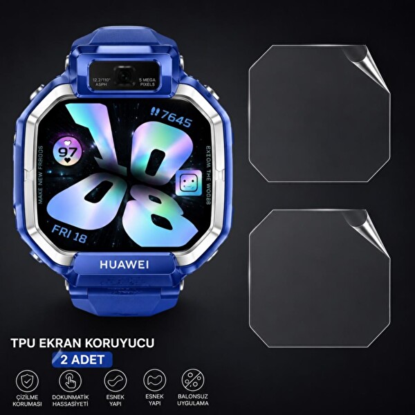 Engo Huawei Watch Kids X1 Uyumlu TPU Tam Kaplayan Akıllı Saat Koruması Çizilmeye Dayanıklı Şeffaf Koruma Ekran Koruyucu - 2 Adet